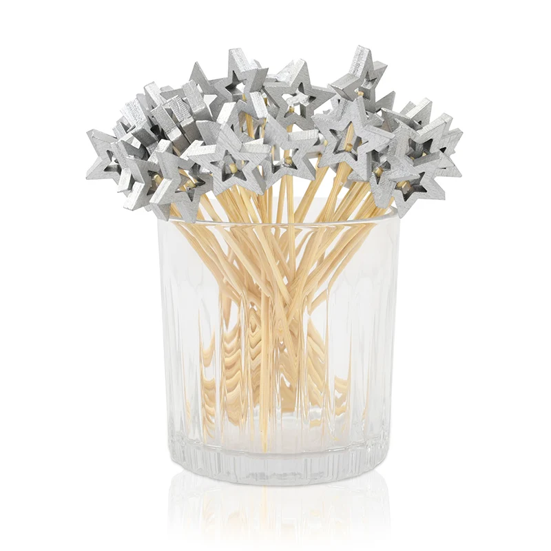 50Pcs Hohl Stern Bambus Spieße Obst Stick Kuchen Einfügen Stick Geburtstag Hochzeit Party Dekorationen Weihnachten Navidad Neue Jahr – Detail 4