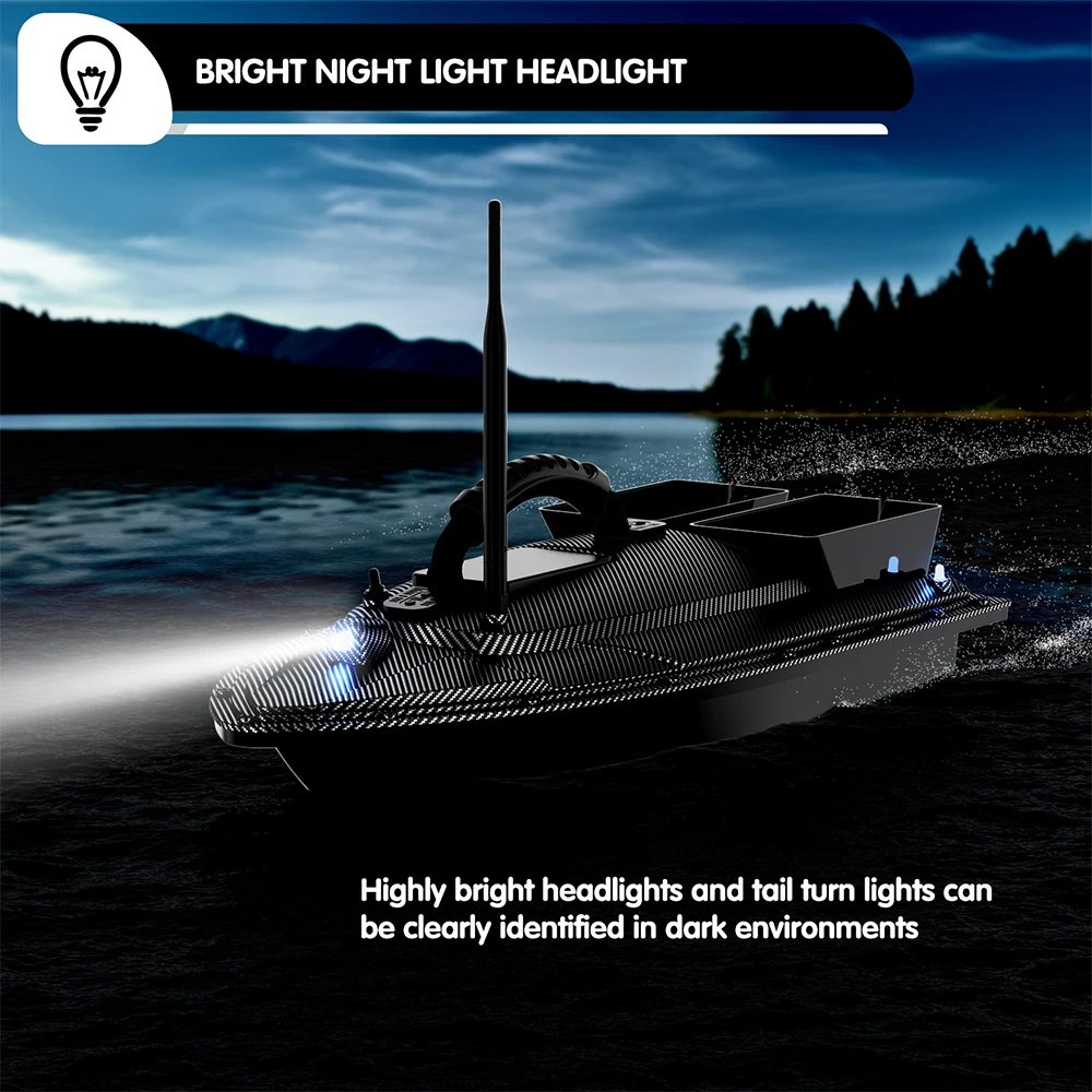 Bateau De Pêche Télécommandé 500m - Bateau Appât Radio Commandé Pour Nuit - 2KG De Charge - Noir
