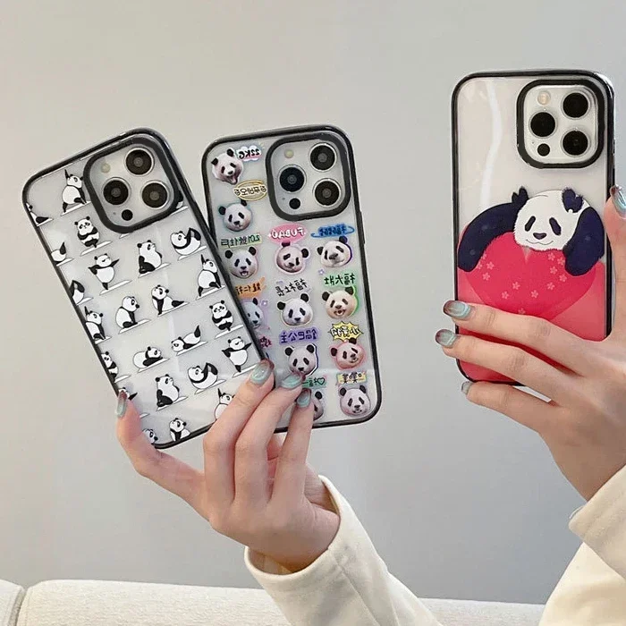 

2.0 Version Acrylic Upgrade Border Panda Lovely Phone Case Cover for IPhone 11 12 13 14 15 Pro Max Case for IPhone 15 Pro Max