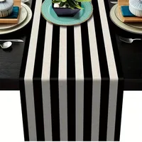 1PC Geometric Stripe Linen Table Runner Modern Simple Black AndWhite Plaid Classic Vintage Table Cloth Home Decoration 33X90cm 3
