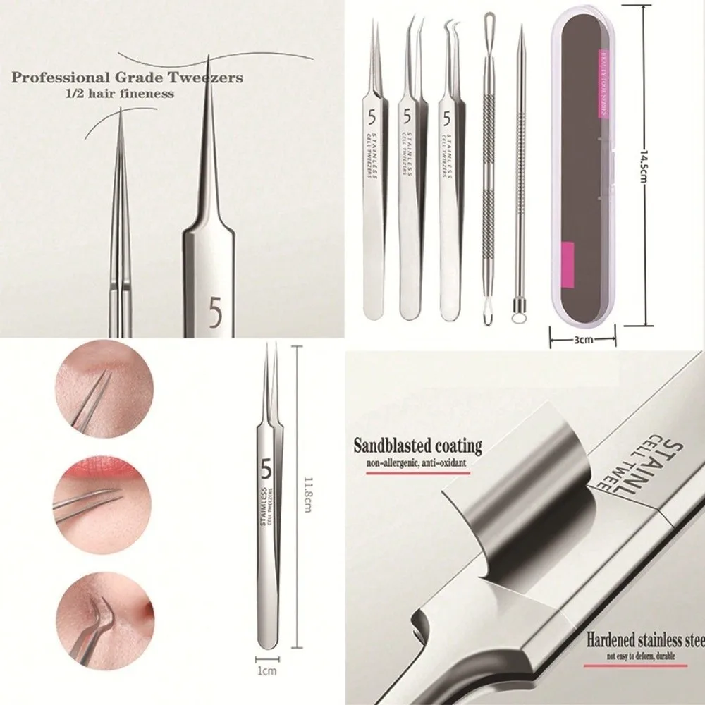 4/6pcs/set Stainless Steel Blackhead Needle Set Rose Gold Sliver Pore Cleanser Tool Facial Skin Care Acne Removal Needle