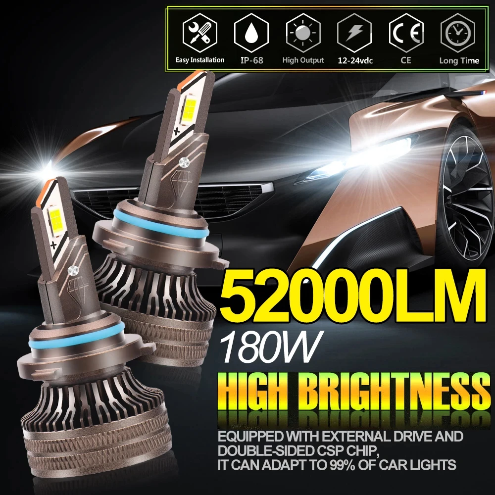 52000LM H7 Canbus LED Headlight Bulbs 180W Double Copper Tube Car Headlamps 6000K H1 H4 H7 H11 9005 HB3 9006 HB4 Auto Lamps 12V