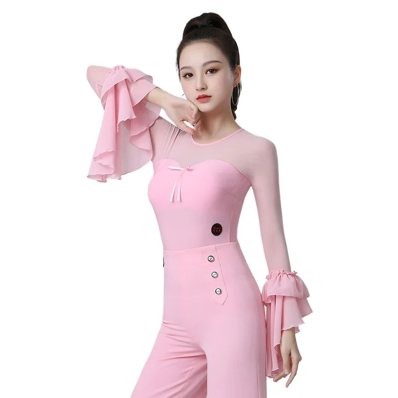 Woman Dance Top Round Neck Long Sleeve Ballroom Dance Modern Practice Leotard ZY158-3