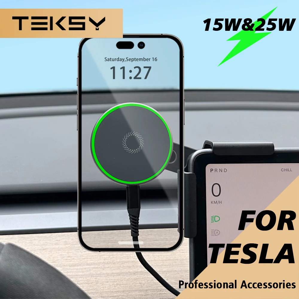 Car Phone Mount Holder 15W 25W Qi2 Compatible with MagSafe Magnetic Wireless Charger for Tesla Model Y juniper 2026 Model 3  BYD