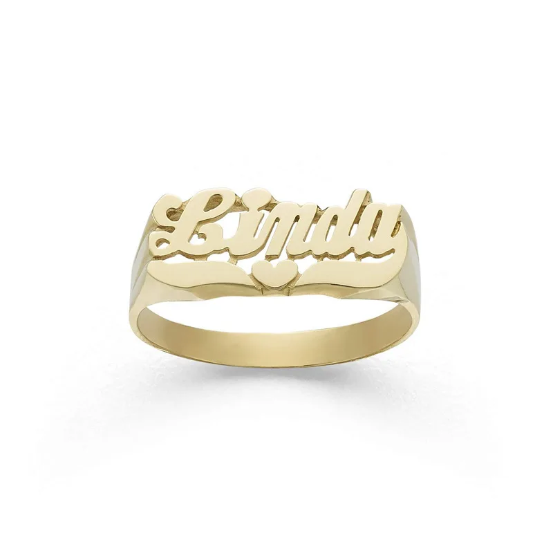 Retro 925 Sterling Silver Name Ring Flat Stamp Custom Letter Heart Zircon Two Finger Rings Personalize Gifts Man Women Jewelry