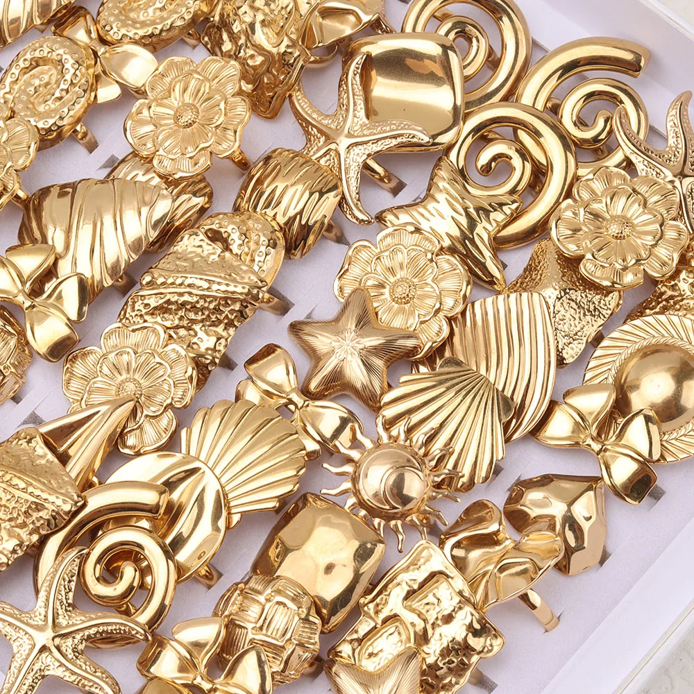 10 Teile/los Mode Edelstahl Große Blume Frauen Offene Ringe Täglichen Party Schmuck Geschenke Nach Dem Zufall Versendet – Detail 8