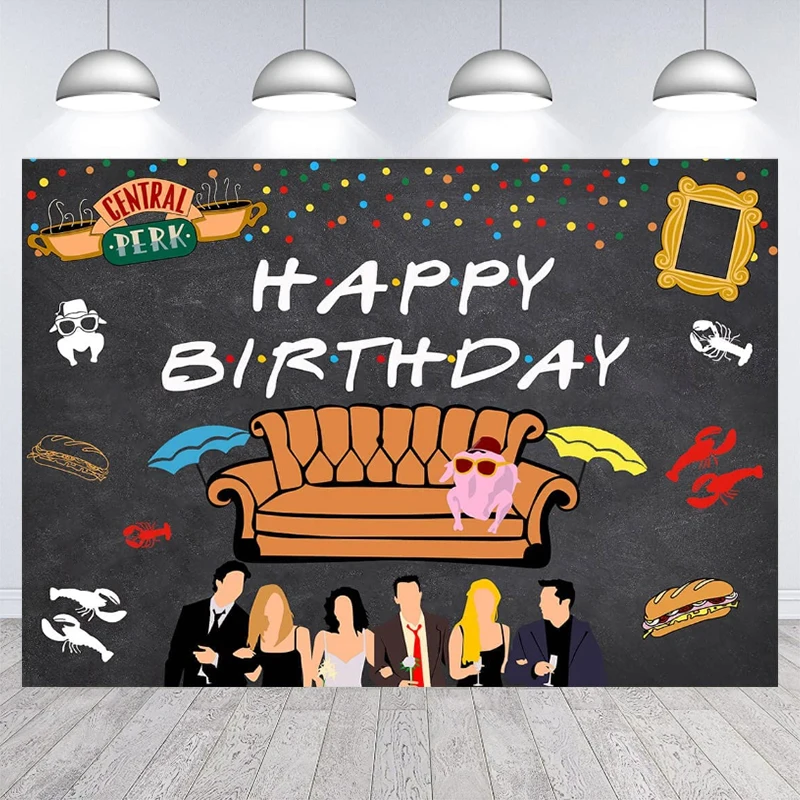 

Friends Birthday Backdrop Central Perk Retro Pub Sofa and Coffee Happy Birthday Photography Background Decor Adult Birthday