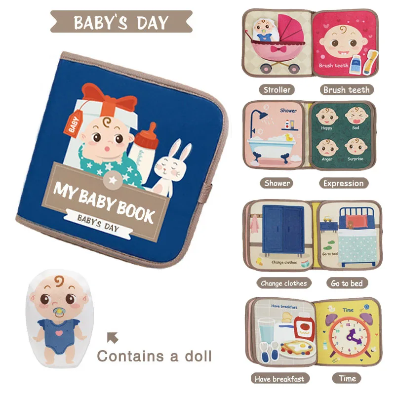 Montessori Felt 3D Cloth Busy Book Sensory Toys Fabric Picture Soft Book Learning Activities for Fine Motor Skills Quiet Books 3
