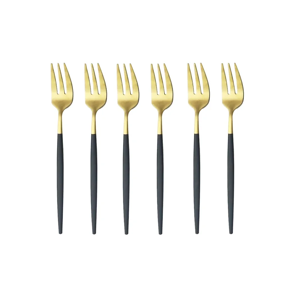 Gold Stainless Steel Mini Cake and Dessert Fork Set, 6-Piece Silverware Collection