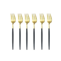 Gold Stainless Steel Mini Cake and Dessert Fork Set, 6-Piece Silverware Collection (Black Gold)
