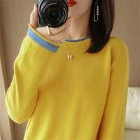 100% Cotton Knitwear Women's Round Neck Sweater Spring And Summer New Loose Color Matching Cotton And Linen Bottoming Shirt - Image 4