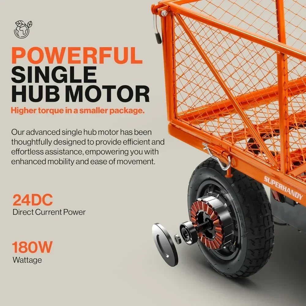 Wheels Camping Trolley Cart 5.7 Cubic Ft Utility Wagon Convertible Flatbed Design All Terrain 10in Electric Assist Garden Cart