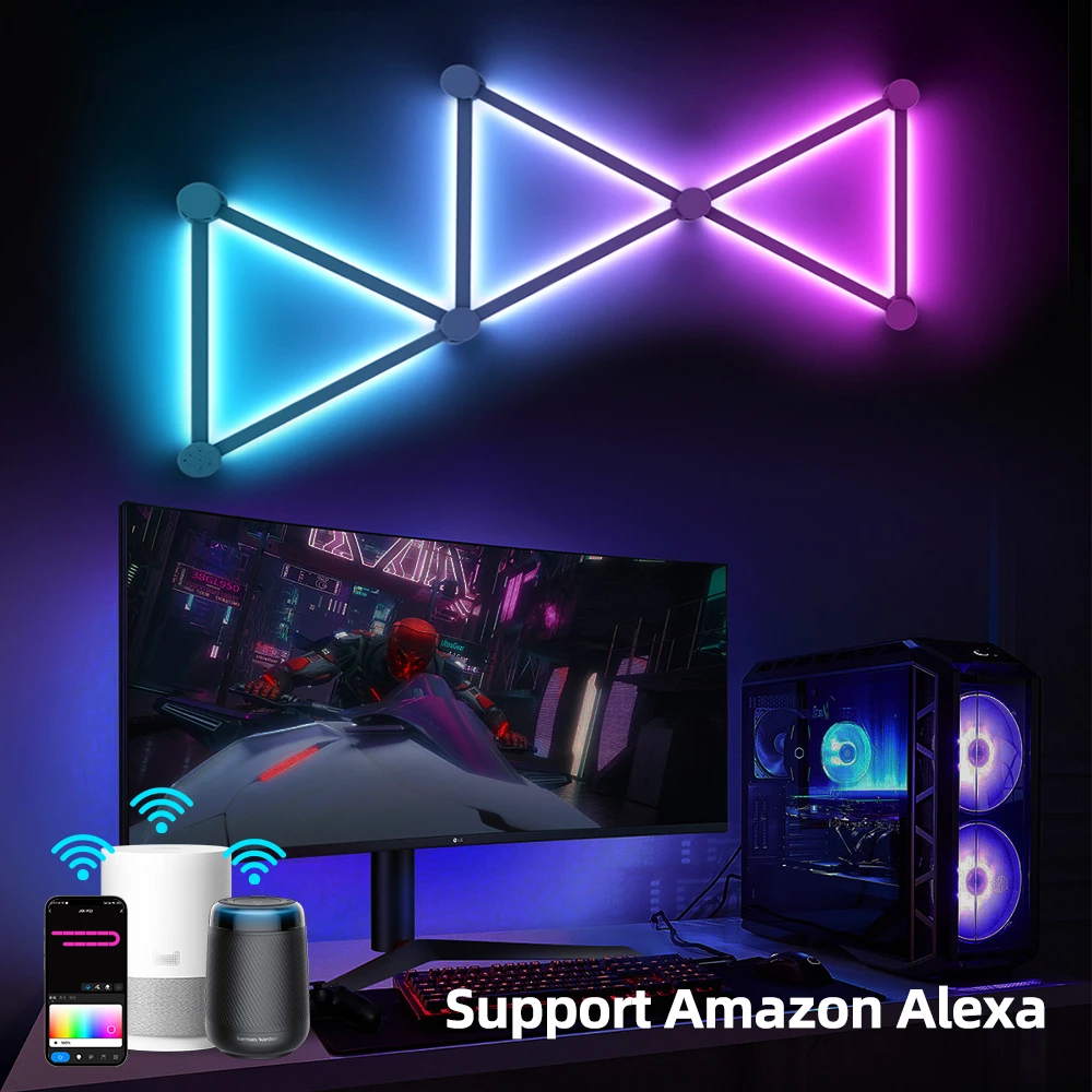 LED Wall Lamp RGB WIFI Smart Light Bar DIY Atmosphere Night Light APP