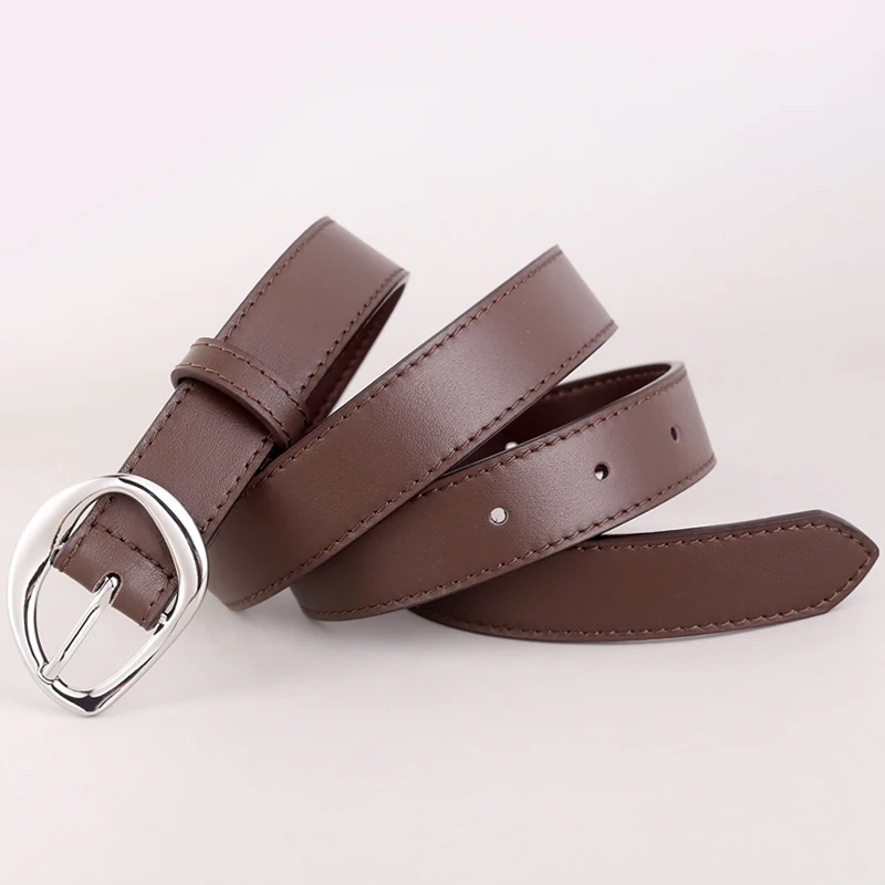 simple sliver buckle split leather belt for women 25mm