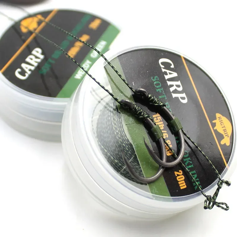 20m Carp Fishing Line Camo Green Braid Soft Hooklink 15lb/20lb
