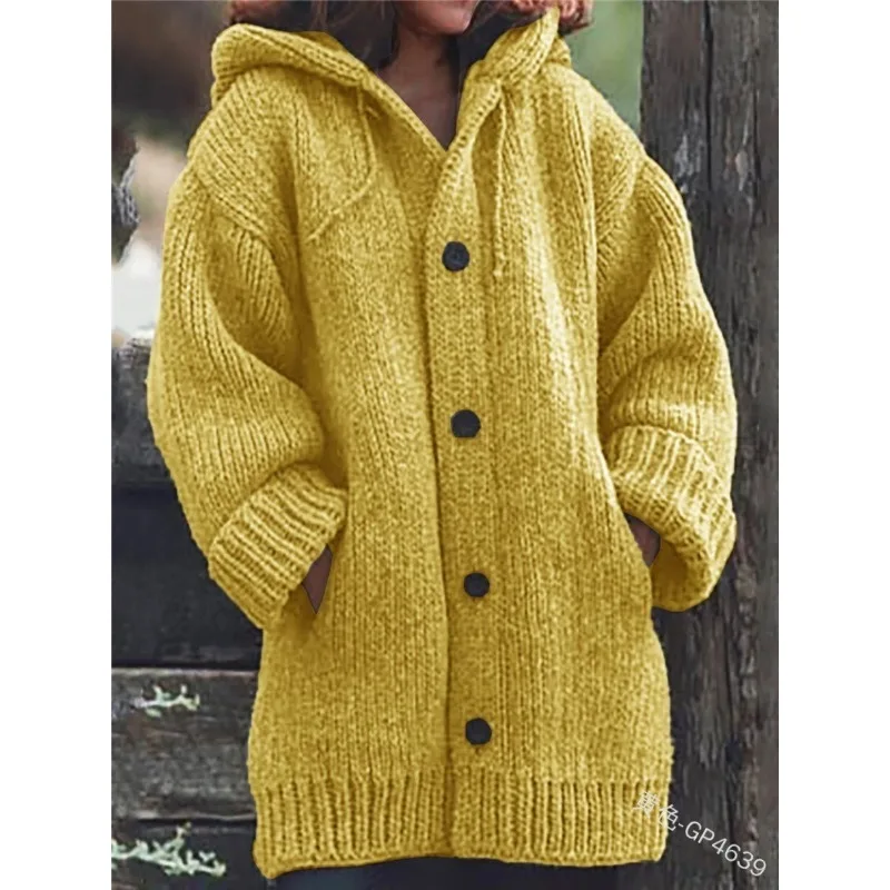 

Long Sleeve Open Front Button Down Chunky Outwear Coat with Pockets Women Knitted Cardigan Sweater