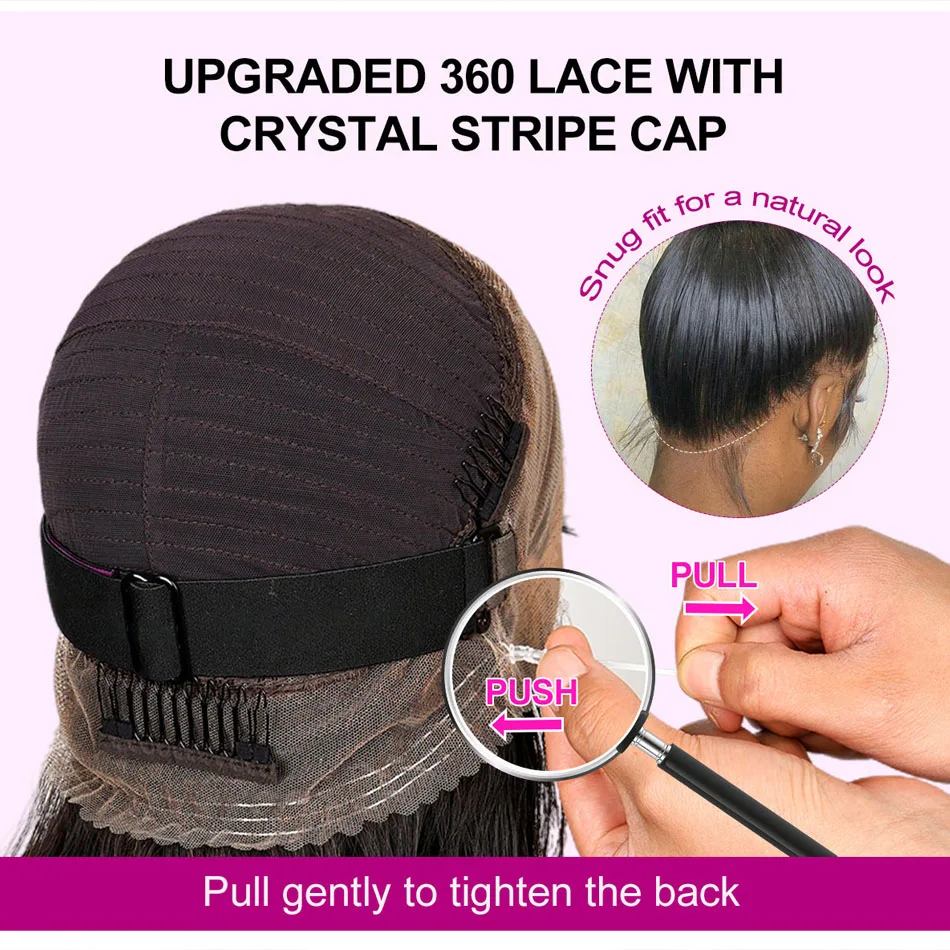 360 Lace Frontal Wig 360 Pre Cut Lace Wig Invisible Strap Glueless Kinky Straight Yaki Straight Human Hair Wigs Bleacked Knots lace front wig human hair wigs 360 lace wig