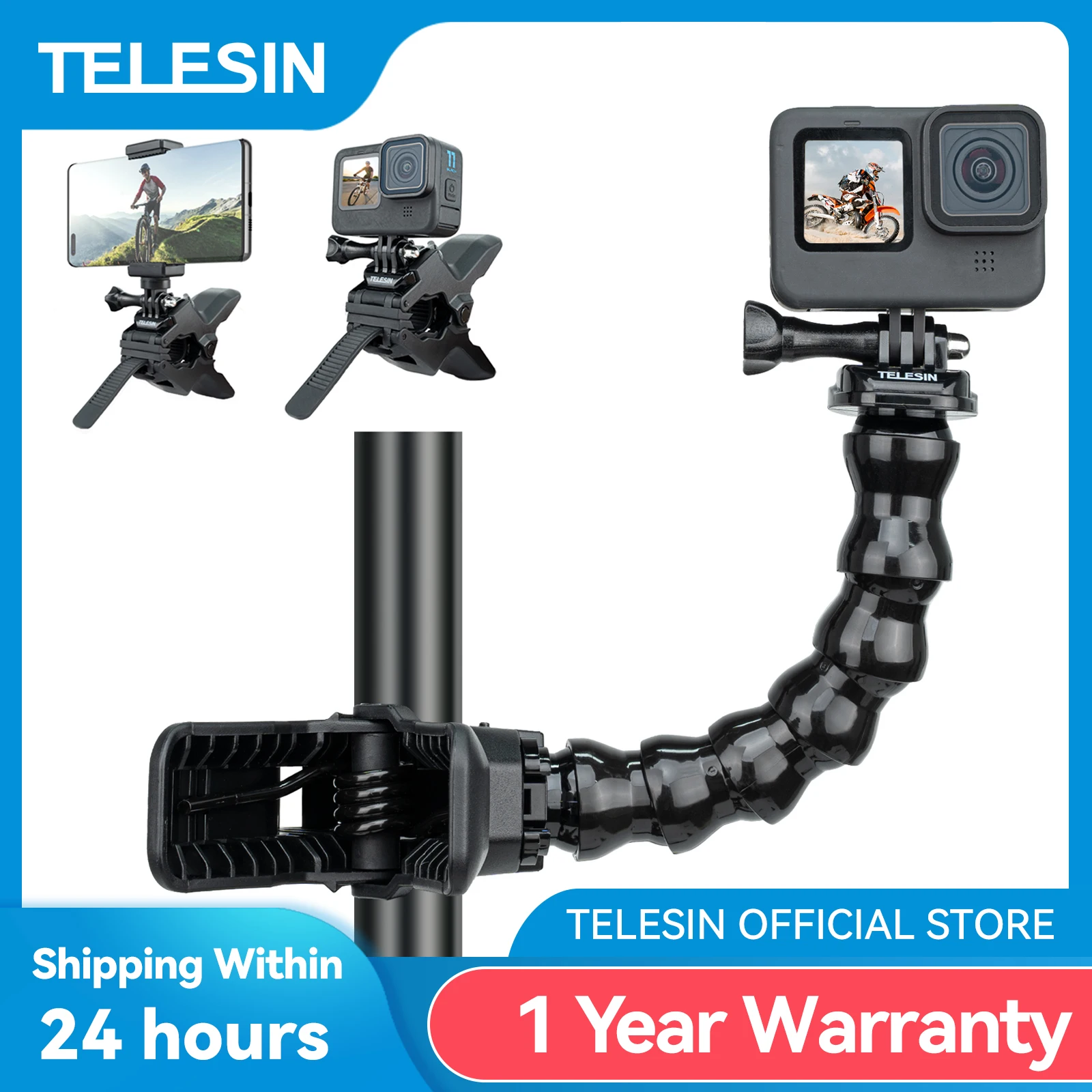 

TELESIN Car Suction Cup Window Glass Mount Flexible Holder for GoPro 11 10 9 8 7 6 5 Insta360 Osmo Action SJCAM EKEN Smartphone