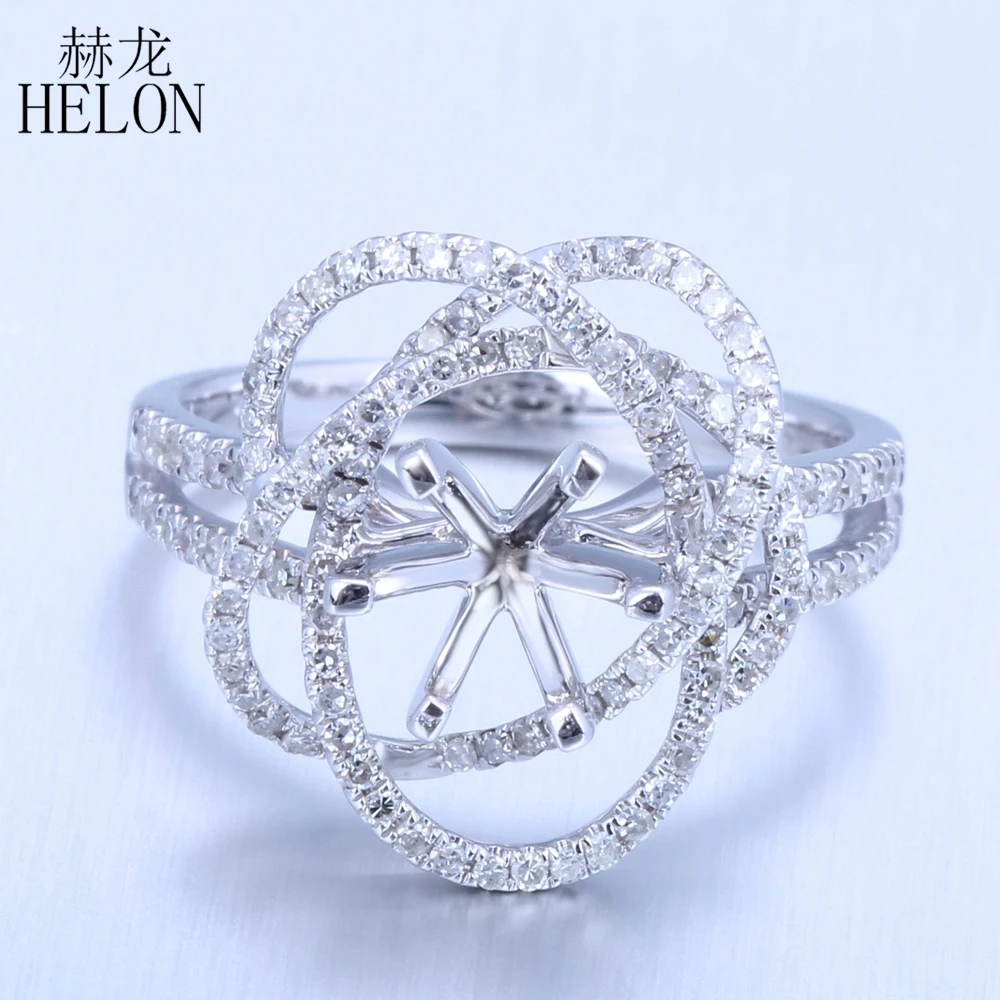 

HELON Round Cut 6- 7mm Solid 10k White Gold 0.45ct Lab Grown Moissanite Diamond Semi Mount Engagement Ring Setting Fine Jewelry