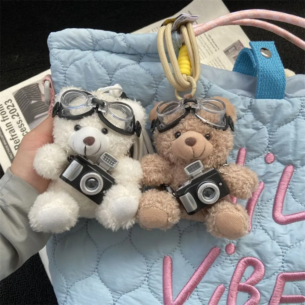 Key Accessories With Glasses Pilot Bear Keychain Animals Camera Panda Keychain Stuffed Cute Bear Bag Pendant Bag Charm