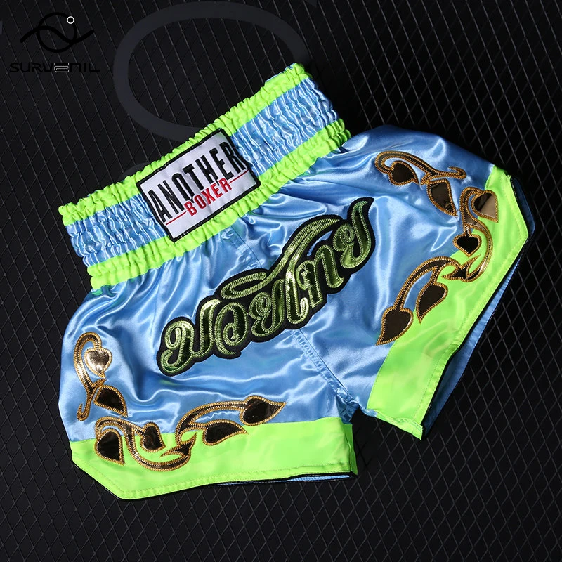 Muay Thai Shorts Men Kids Satin Boxing Shorts Womens Professional Training Competition Fight Kickboxing MMA Clothing XS-XXXL