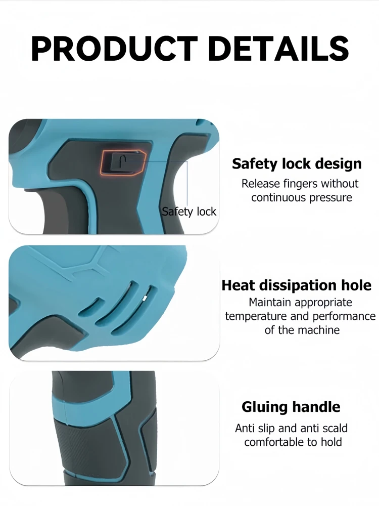 Heat Gun Cordless Hot Air Gun Industrial Handheld Electric Heat Gun Temperatures Adjustable Fit Makita 18V Battery No Battery 6