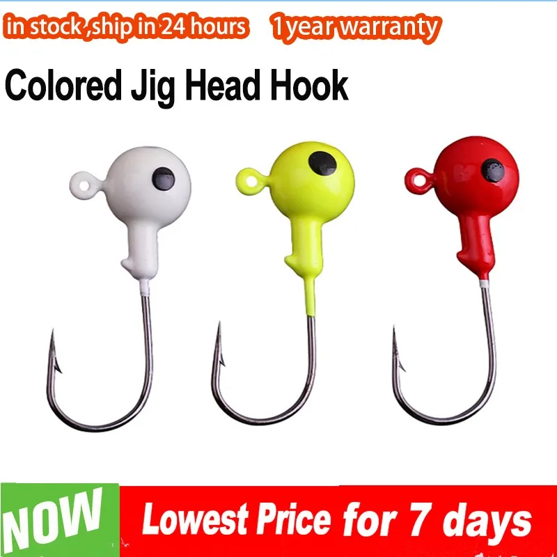 

5/10pcs Fishing Hook Crank Jig Lead head hook 1g-20g Colored Round Head Sharp Tip Hook for Jig Lure Hard Bait Soft Worm Tools