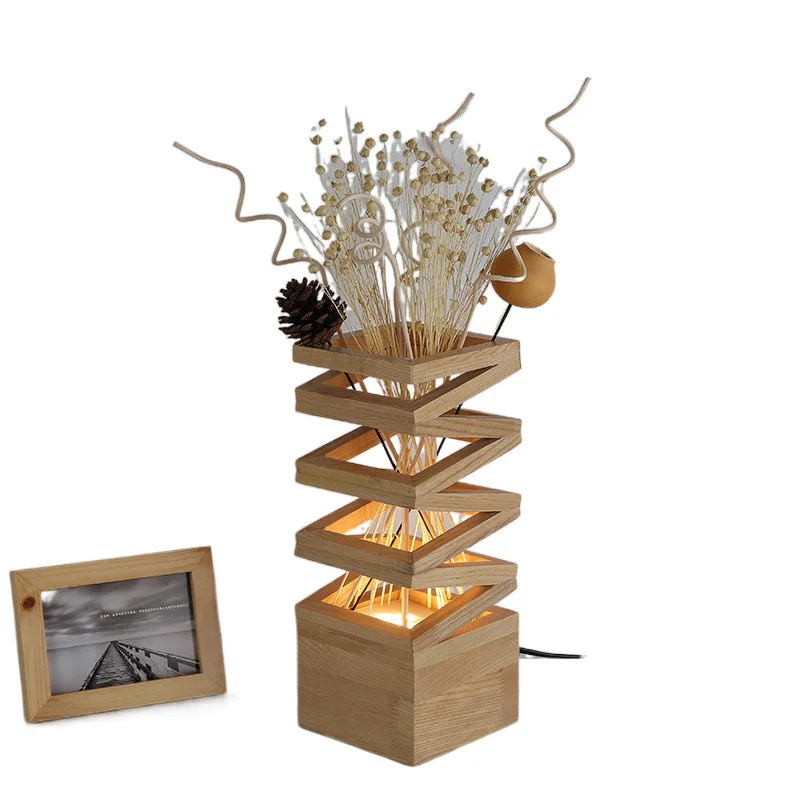 Wooden LED Bedside Lamp in the Shape of Vase