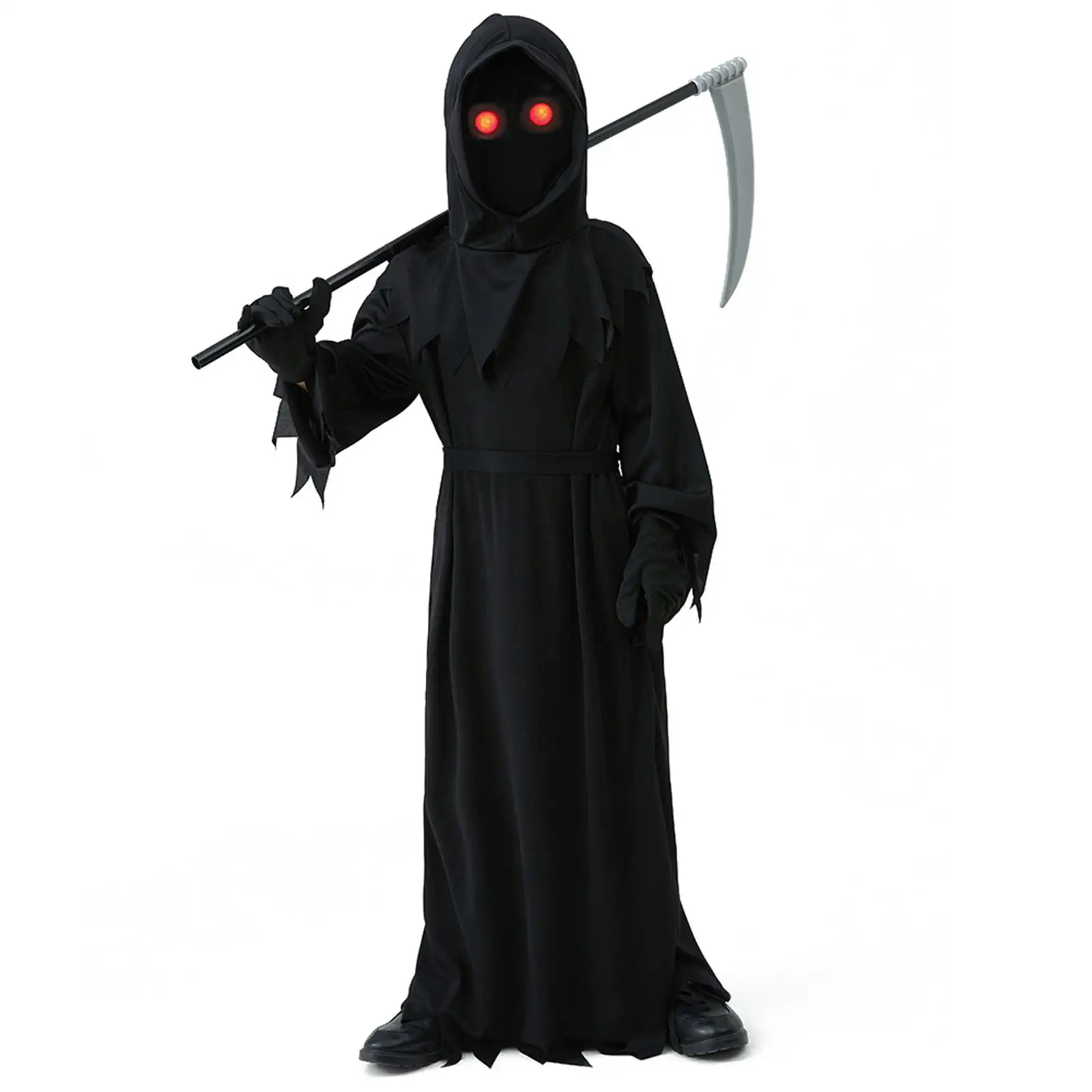 

Halloween Grim Reaper Costume Set Cosplay Kids Scary Hood Grim Reaper Costume Robe Decor for Party Stage Performances Masquerade