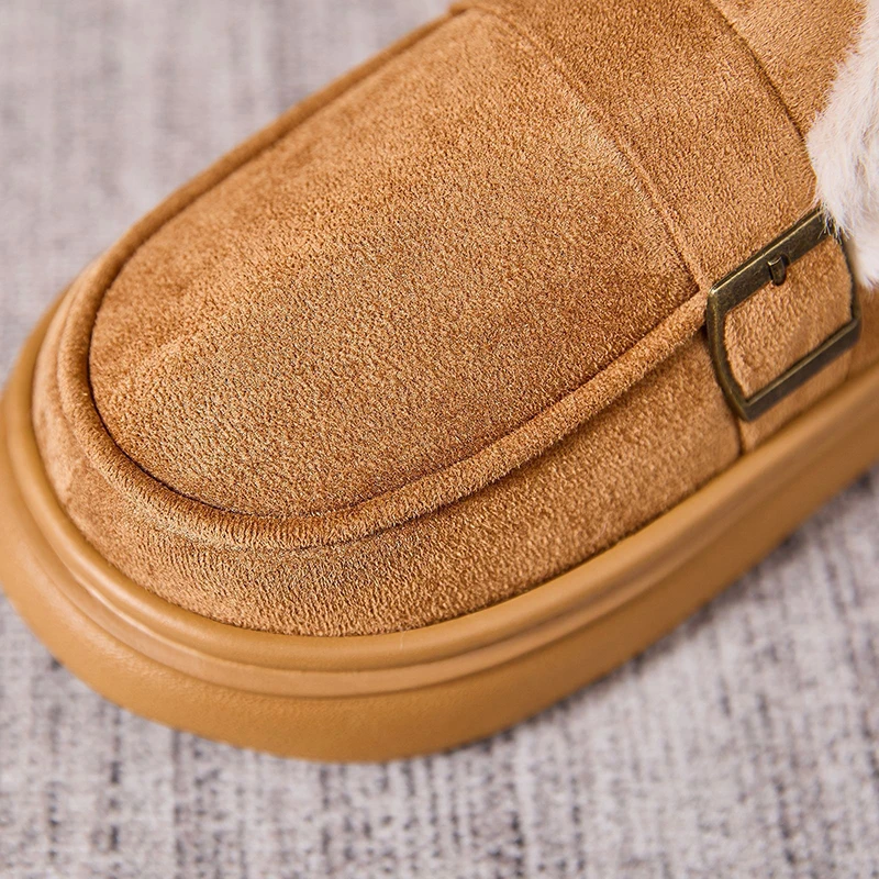 Korean Thick Bottom Plush Slippers Women Plus Size 47 Faux Suede Cotton Slippers Woman Non Slip Platform Winter Shoes Female