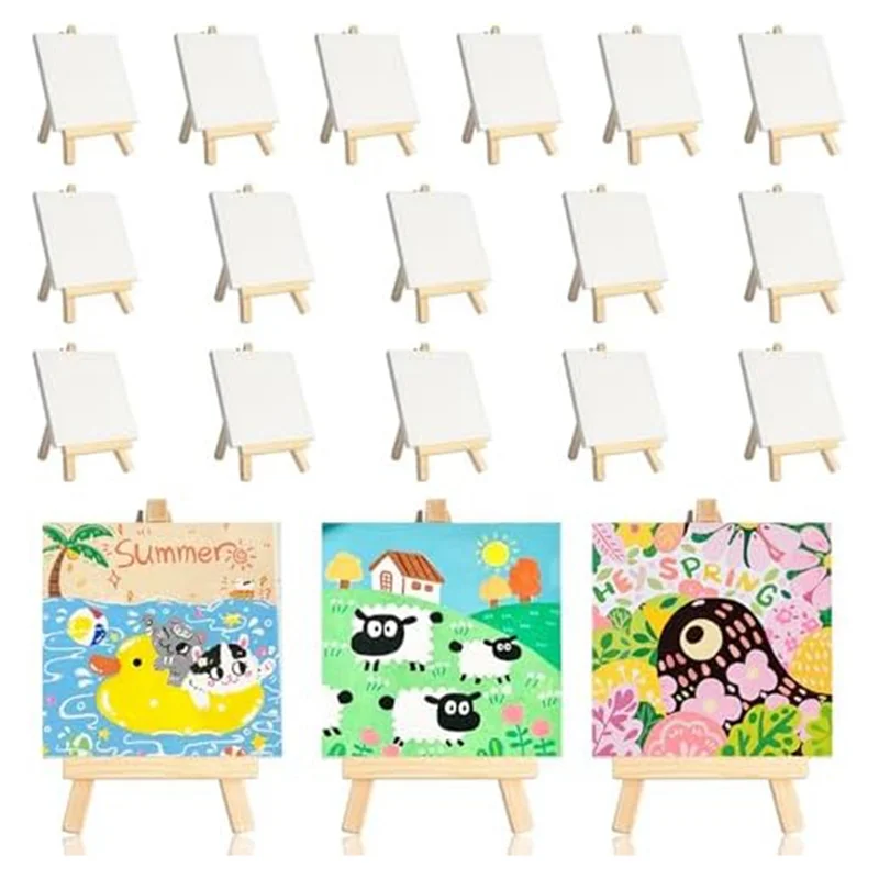 이젤 세트가 있는 미니 캔버스, 미니 이젤이 있는 작은 그림 캔버스 4 X 4 인치 아트 캔버스 페인팅 키트-AB52