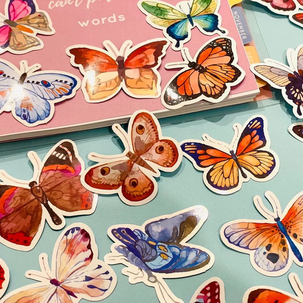 

Pack of 50 Colourful Butterfly Stickers Waterproof Decal Set for Laptop, Phone Case, Water Bottle, Skateboard, Guitar, DIY Craft