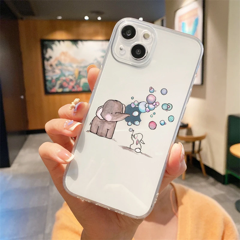 Silicone Clear Cover Cartoon Luxury Couple Style Phone Case