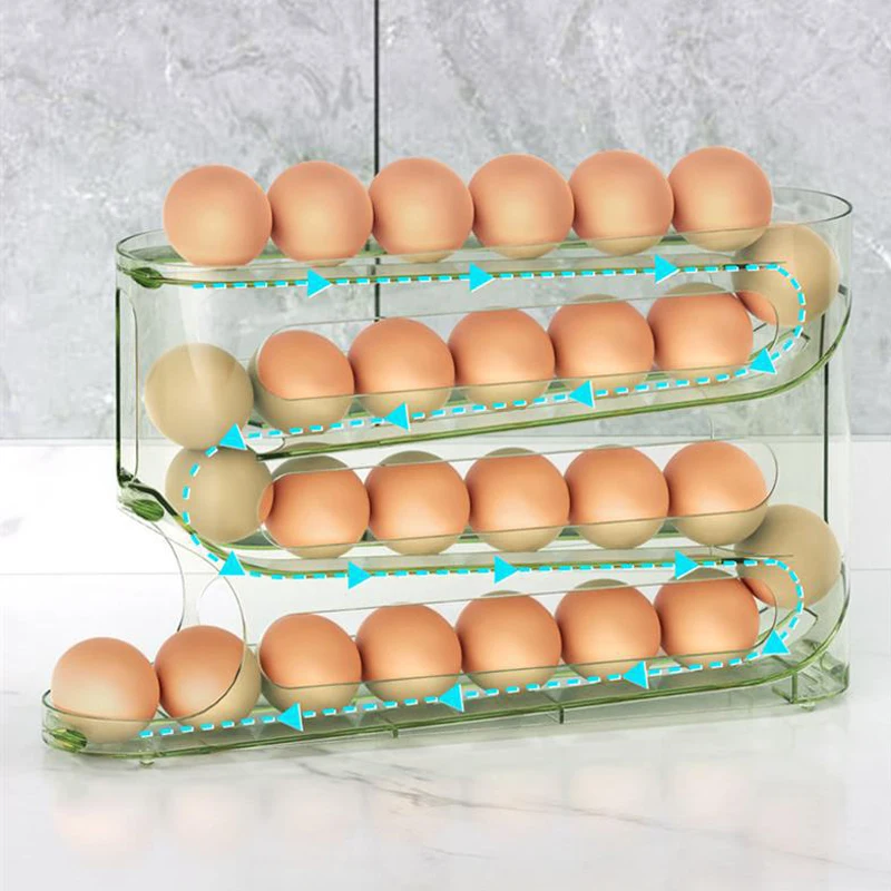Boîte de rangement d'œufs coulissante transparente, échelle à 4 couches, boîte de rangement pour réfrigérateur, porte latérale, rouleau à œufs automatique de grande capacité