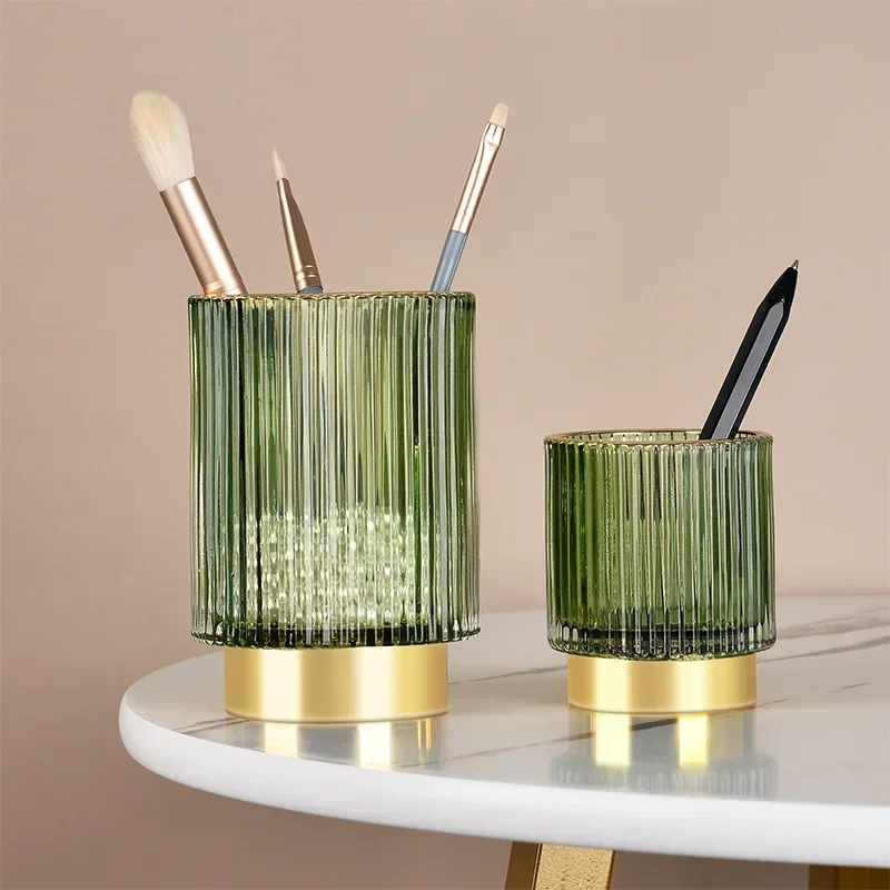 Gold Margin Thickened Glass Storage Bucket Pen Holder Cup Jewelry Storage Box Makeup Brush Organizer Pens Holder Flower Box For storage box makeup organizer jewelry box pen holder makeup storage box cosmetic storage box jewelry organizer