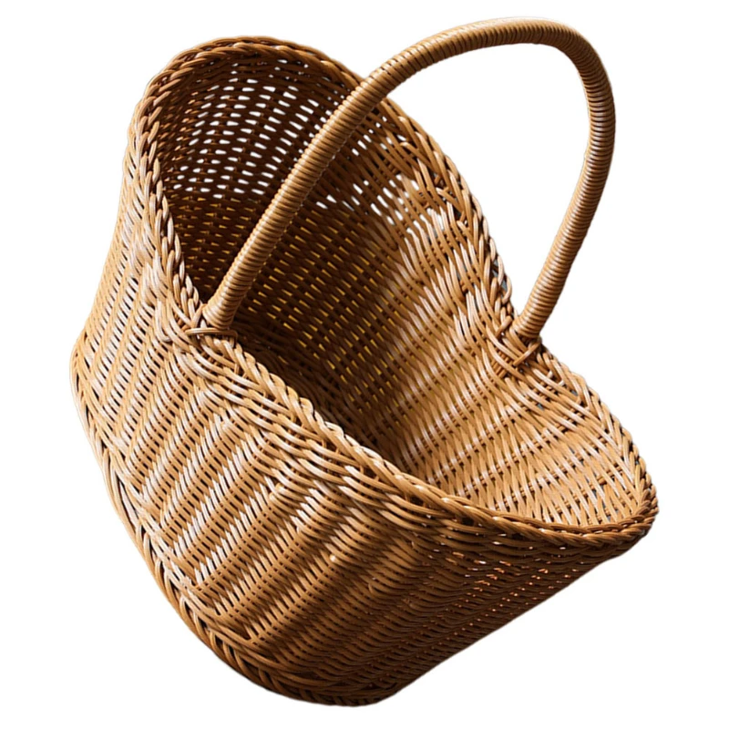 Plastic woven basket Vine flower basket hand-woven portable Bread storage Handles basket Gift For picnic outdoor shopping props