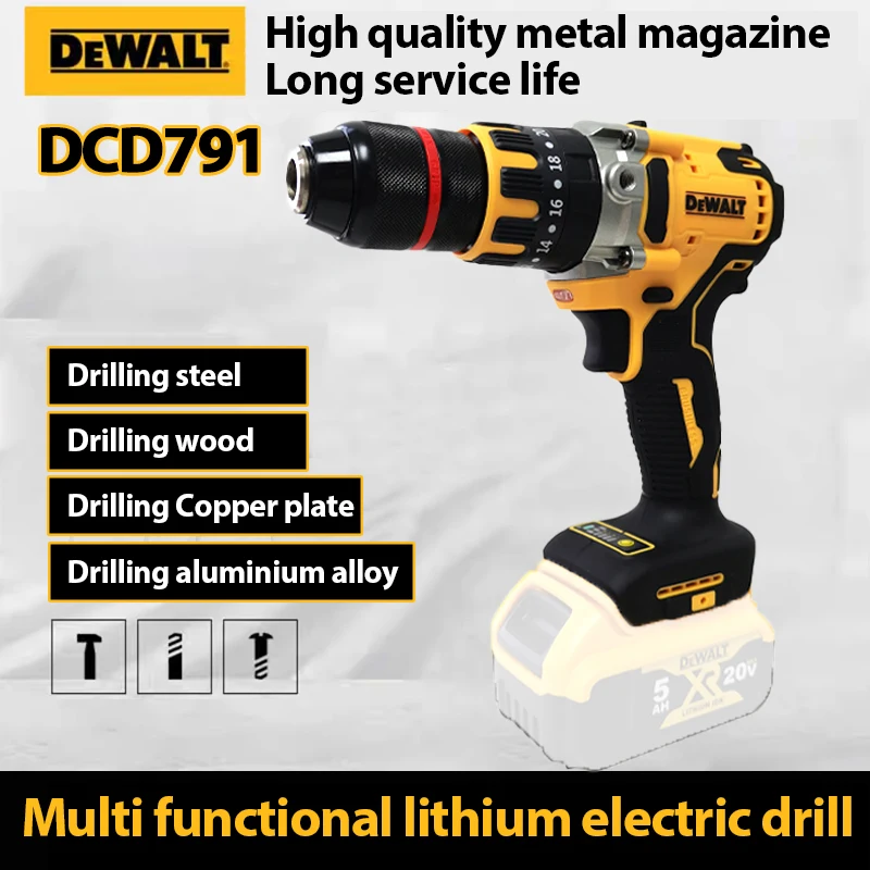 Dewalt DCD791 бесщеточная электрическая дрель, беспроводной шуруповерт 13 мм, патрон, ударная дрель, беспроводная с литий-ионным аккумулятором, электроинструмент