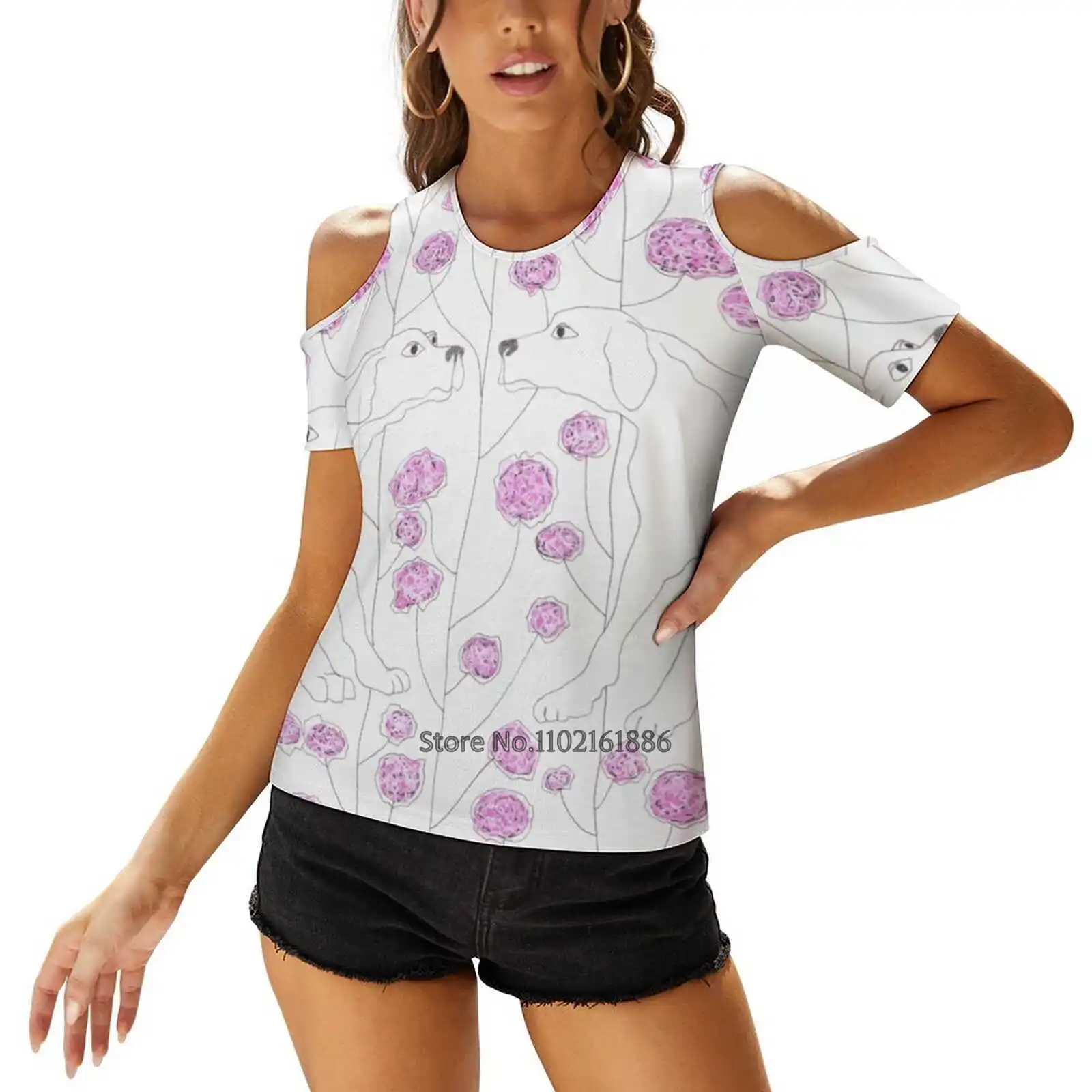 Cani In A Rose Bed Zipper Sexy T-Shirt Casual Top Hollow Pullover Ladies Top Magliette Cane Pink Garden Flair Friendship Get To