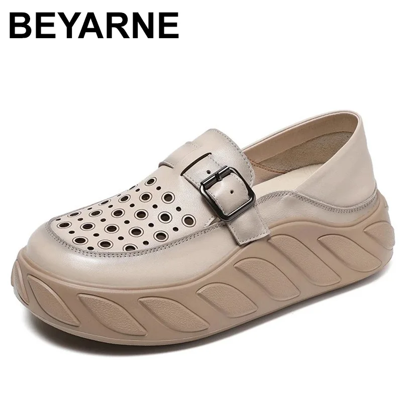

Sandals Women Shoes Leather Summer Casual High Heels Women Wedge Hollow Out Slip-on Genuine Leather 2023 Women Sandals