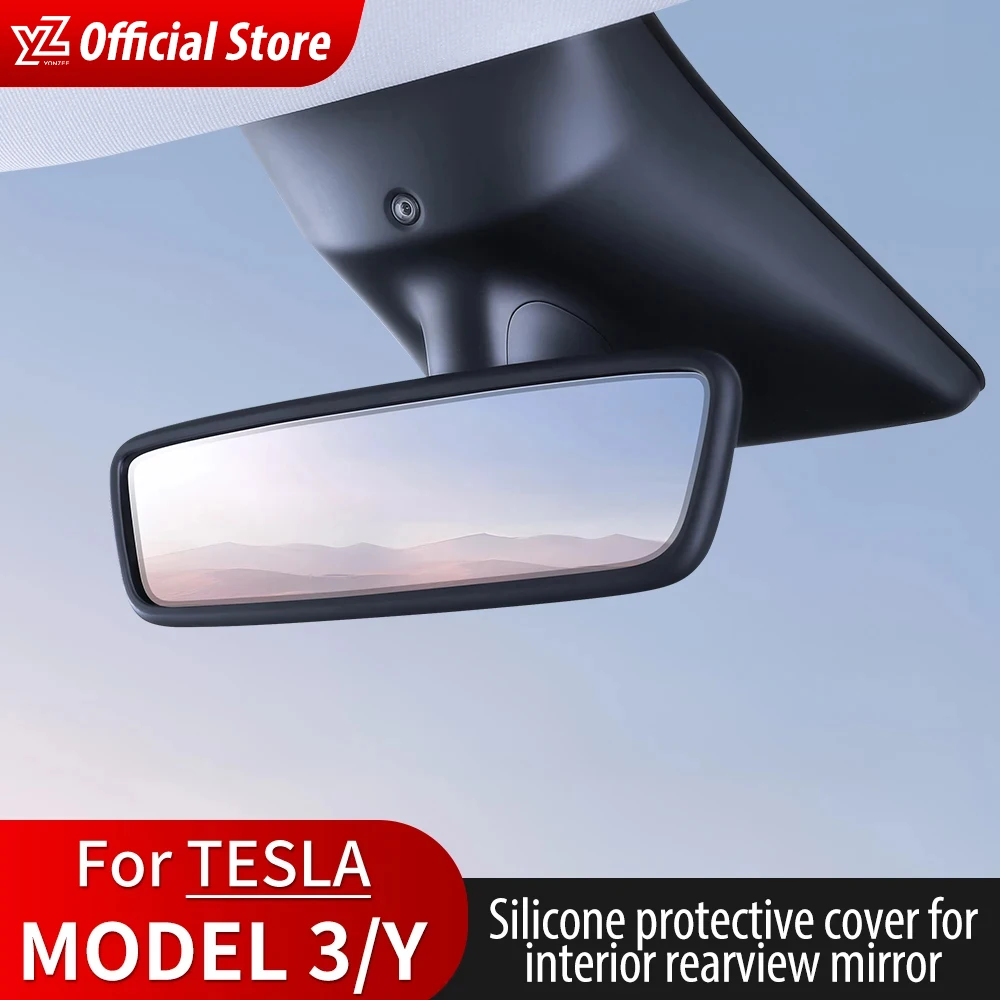 Rearview Mirror Protector Rearview Mirror Cover YZ For Tesla Model Y Rear View Mirror Protector Frame Silicone Rearview Mirror Cover Sleeve Tesla Non-Slip Decoration Accessory