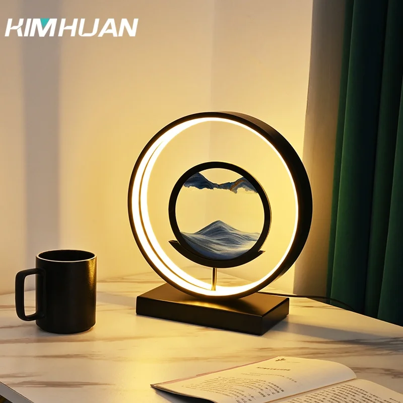 New Chinese Hourglass Table Light Warm Colours Creative LED Table Lamp Bedside Lamp Study Room Decorative Quicksand Table Lamp