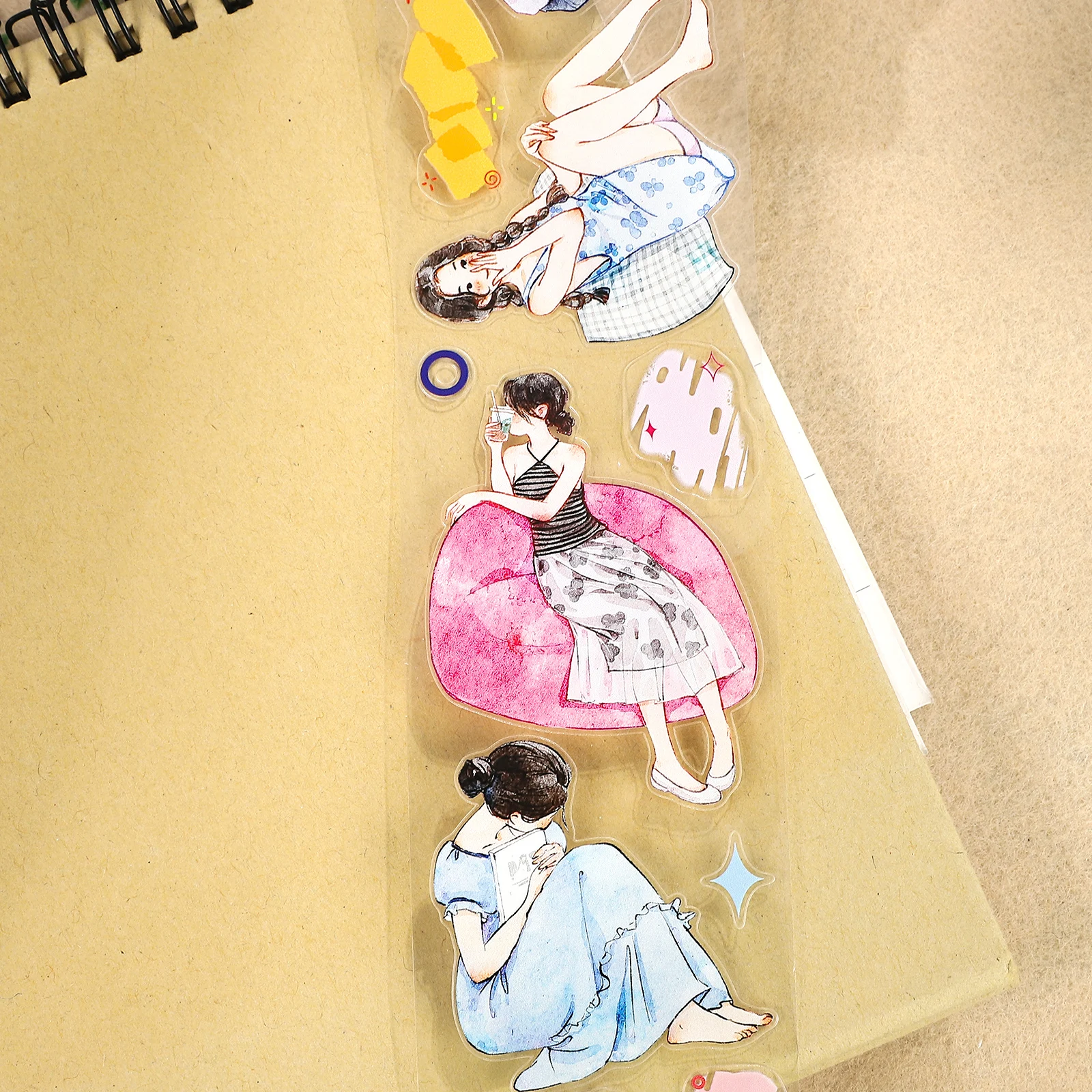 50mm*6m 카와이 소녀 캐릭터 풍경 PET 테이프 창의적인 DIY 저널 재료 콜라주 스크랩북 문구류