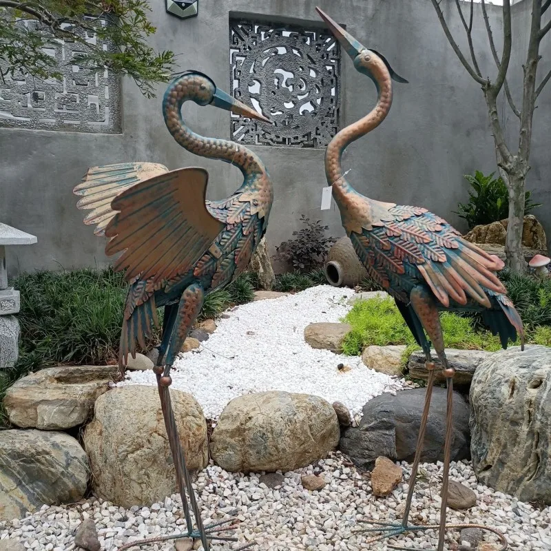 2pc/pack Garden Metal Crane Statues Ornaments Patio Lawn Pond Yard Bird Art Decor Outdoor Standing Iron Heron Sculpture 83/94cm For garden statue garden decoration