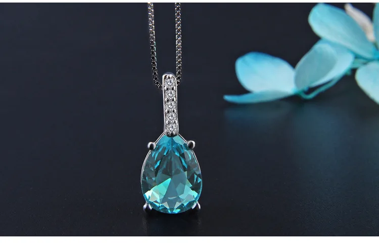 Silver Pendant Necklace New Pure Natural Blue Topaz S925 Carat Pendant Necklace for Women
