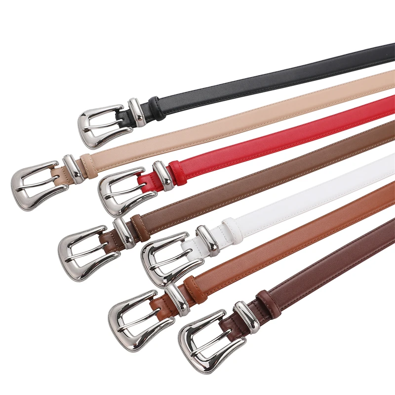 2024 Luxury Designer Women Belt Genuine Leather Female Fashion Lady Metal  Belt Buckle 2.3cm Waistband Simple Solid Color Trendy