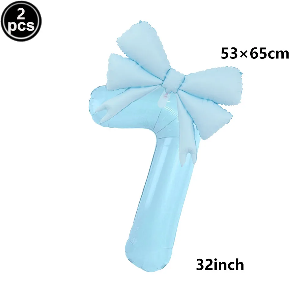 32 Blue, Pink, and Black Number Balloons with Ribbon Bows
