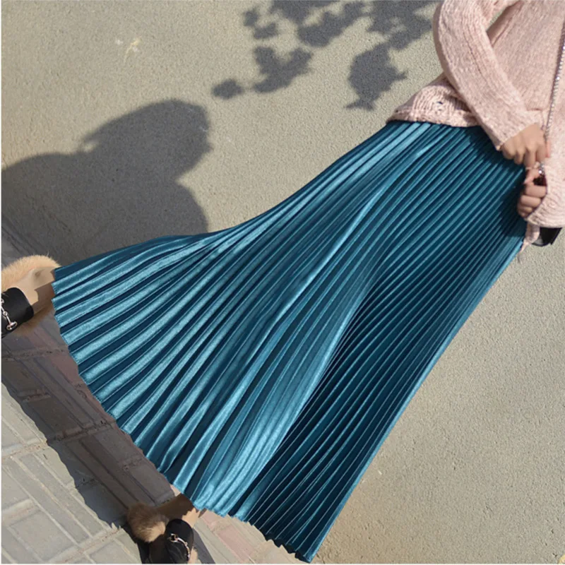 

2022 Women Spring Long Pleated Skirt High Waist White Female Autumn High Quality Vintage Maxi Skirt Saia Japanese Y2k Fashion