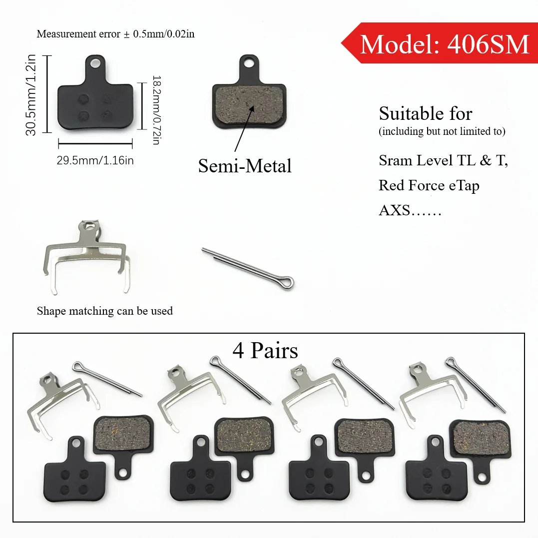 4 Paar Halbmetall-Scheibenbremsbeläge für E-Scooter, Mountainbike und Rennrad für Shimano B01S Deore Sram Level Code Guide Magura Xiaomi – Detail 10