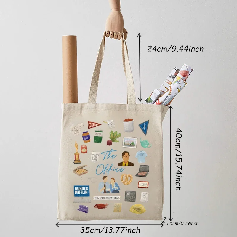 1 Pc The Office Pattern Canvas Bag Trendy Women Tote Bags Books Storage Travel Storage Clutch Gift for Her High-capacity Case