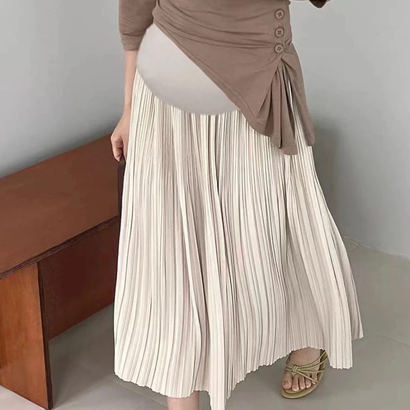 9022# Spring Summer Ruching Pleated Maternity Skirts Elastic Waist Belly Clothes for Pregnant Women Pregnancy Bottoms